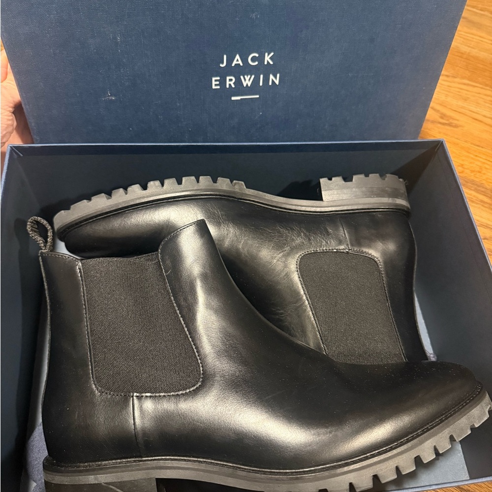 Jack Erwin Men's Ellis Lug Sole Black Leather Ankle Boots